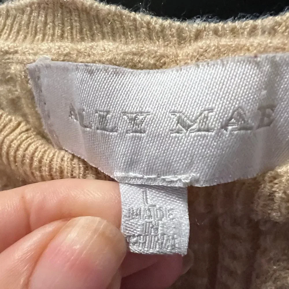 Ally Mae Tan & Black Trim Flutter Short Sleeve Sweater-Size Large-Women's-Casual - Picture 11 of 14